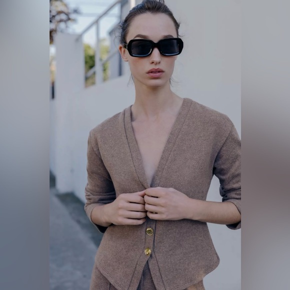 Sweaters - V-Neck Brown Women's Cashmere-Blend Sweater Cardigan